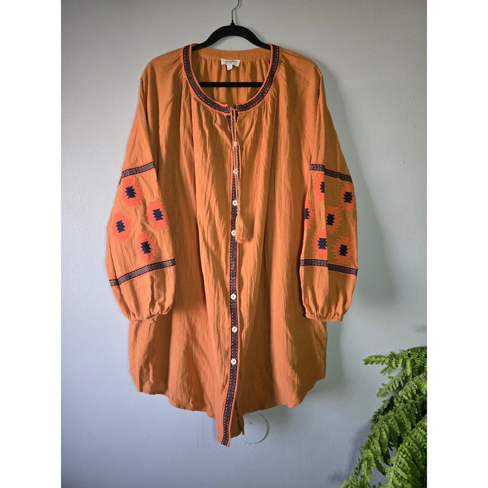 Umgee Boho Embroidered Rust Orange Peasant Tunic Top Size Small Boutique Western